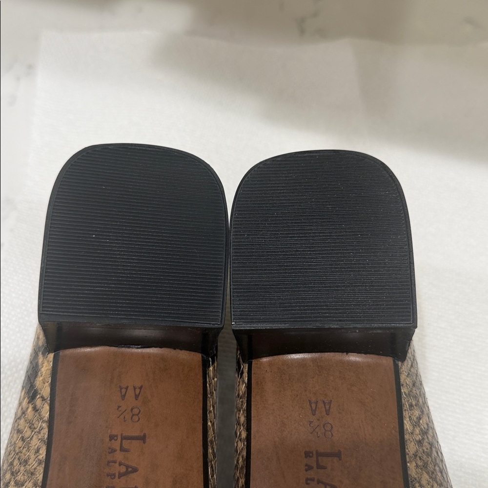 Lauren Ralph Lauren Tan and Black Snakeskin-Print Flats - Picture 6 of 7